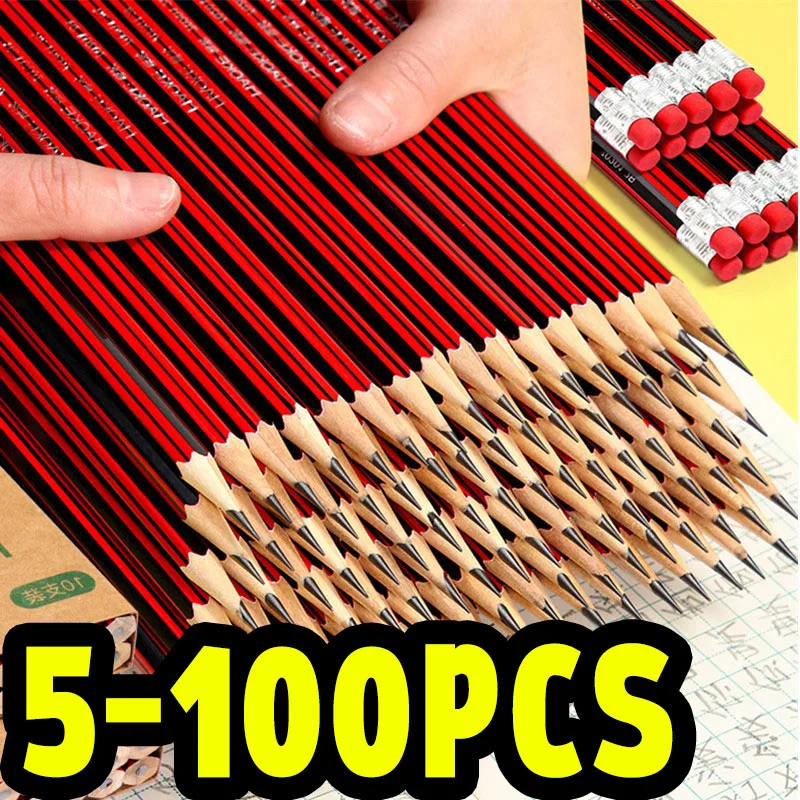 Wooden Lead Pencils Hb Pencil With Eraser Children Drawing Pencil School Office Writing Stationery