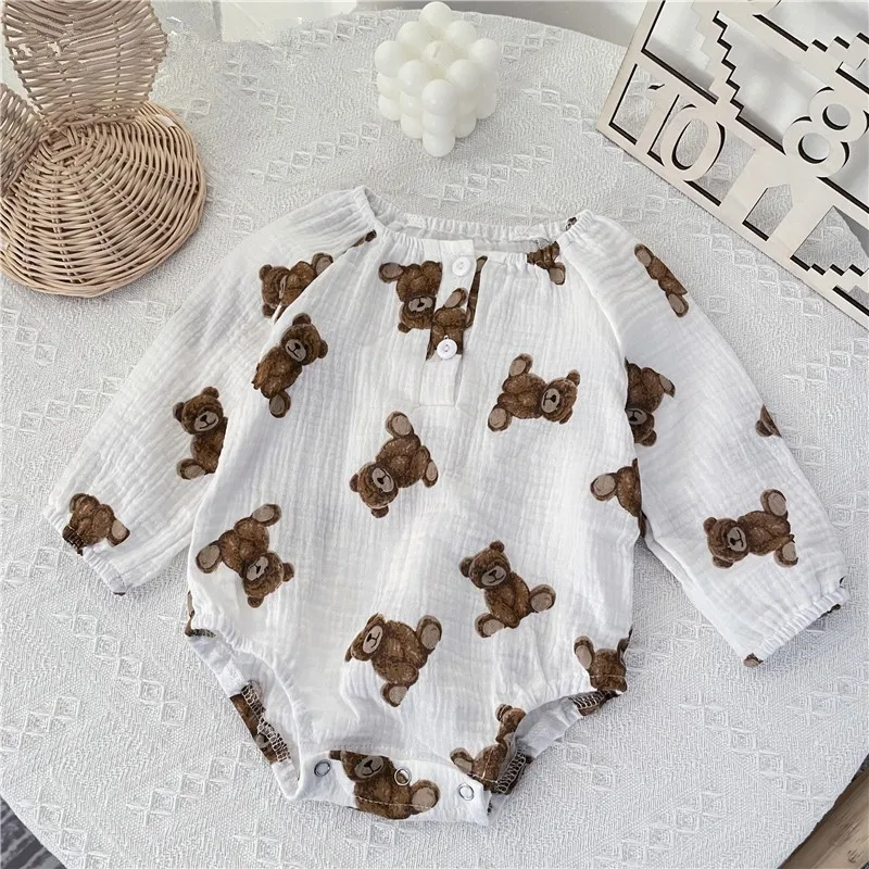 

2022 New Cute Bear Print Baby Boy Bodysuit Cotton Infant Long Sleeve Bodysuit For Girls Clothes Toddler Onesie Baby Clothing