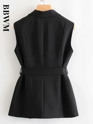 2022  New V-neck Sleeveless Professional BlackWomen's Dresses Waist Was Thin Korean Version Simple Chic French Wild Female
