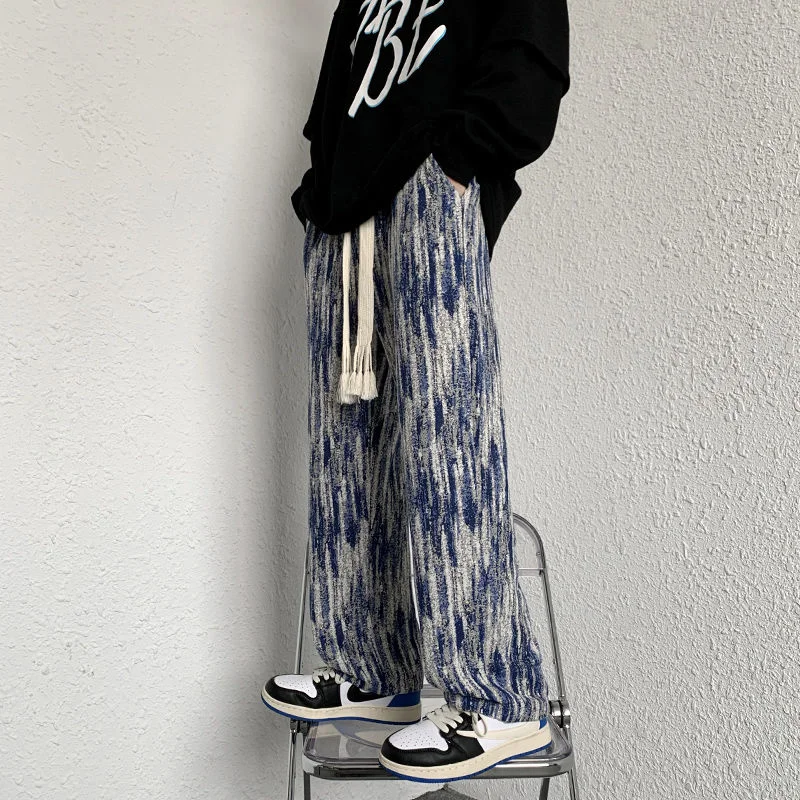 Blue Black Baggy Jeans Men Fashion Retro Casual Striped Jeans Men Streetwear Hip Hop Loose Straight Denim Pants Mens Trousers