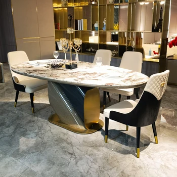 Italian Bentley light luxury dining tables and chairs rectangular combination Modern simple solid wood slate size apartment vill