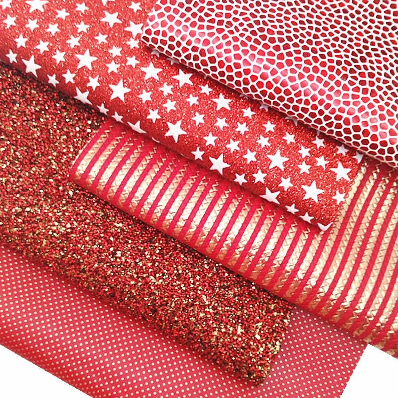 Красные объемные блестящие кожаные листы, каменная искусственная кожа, полосы, звезды, горошек, синтетическая кожа, ткань для «сделай сам» 21x29 см Y119