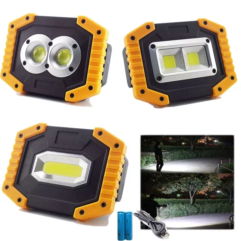 

USB Rechargeable COB LED Floodlight Working Light Outdoor Portable Camping Lamp Garden Tent Spotlight Searchlight 18650 Battery