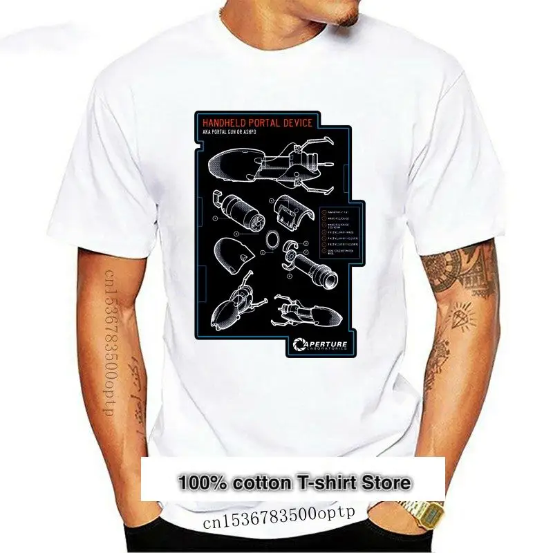 

JINX-Camiseta de algodón Model портал 2 для мужчин, camisa с принтом pistola, Premium, 4633A, 1