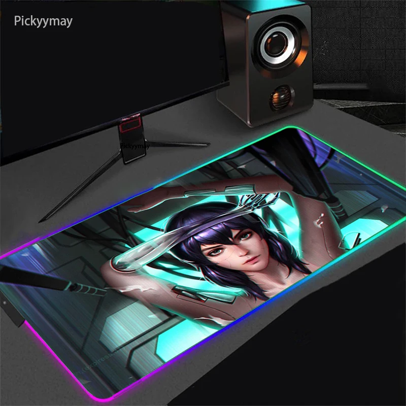 

Mouse Pad RGB Ghost In The Shell Gaming Computer Large Mousepad Anime Gamer Rubber Desk Mat Carpet LED Backlit Play CS GO LOL
