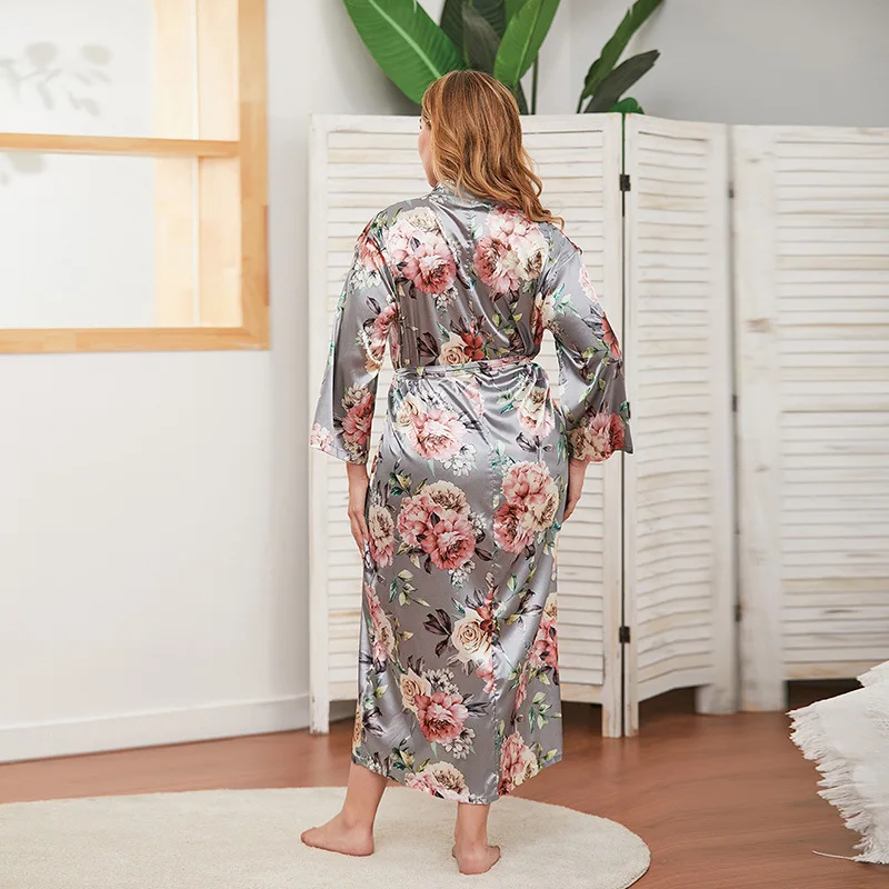 Women's Kimono Robe Loose Pajamas Sleepwear Long Sleeves Home Clothes Dressing Gown Spa Robes for Bride Silk Camisón Sexy