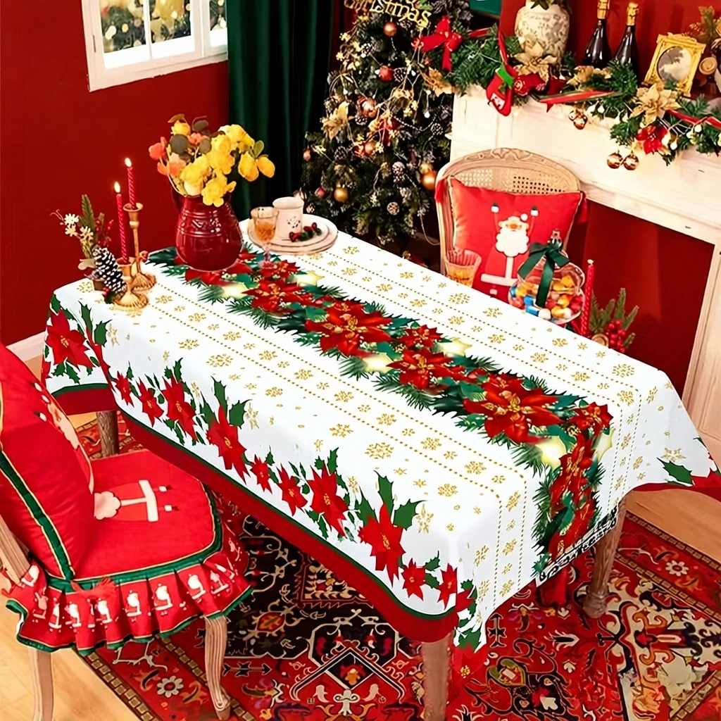 

Рождественская 2D-скатерть С Дизайном В Виде Шишек И Ягод, Прямоугольная, Из Полиэстера, Для Праздничных Встреч