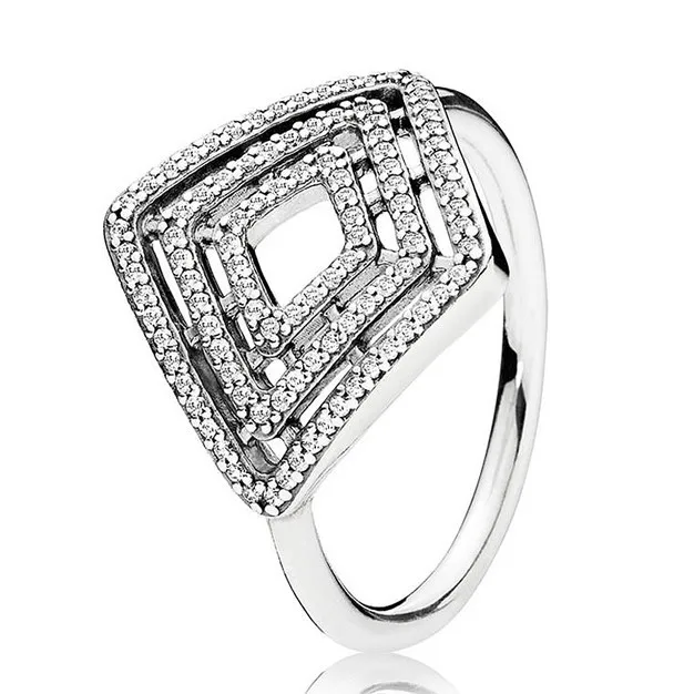 Authentic 925 Sterling Silver Sparkling Geometric Lines With Crystal Ring For Women Wedding Party Europe Fashion Jewelry