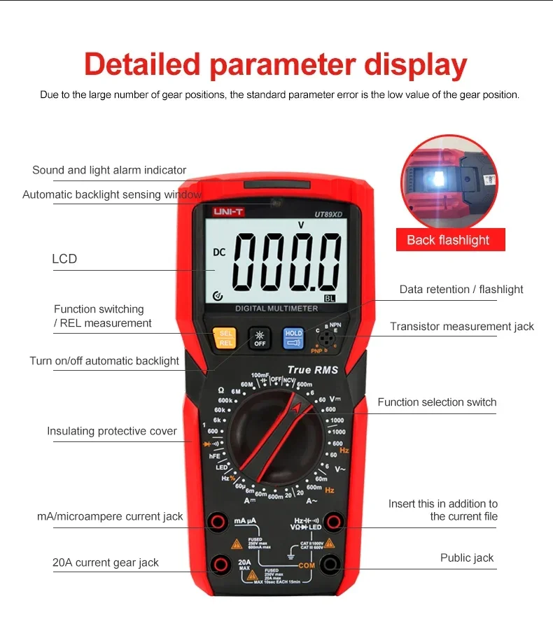 

UNI-T UT89X UT89XD Professional Digital Multimeter True RMS NCV 20A Current AC DC Voltmeter Capacitance Resistance Tester