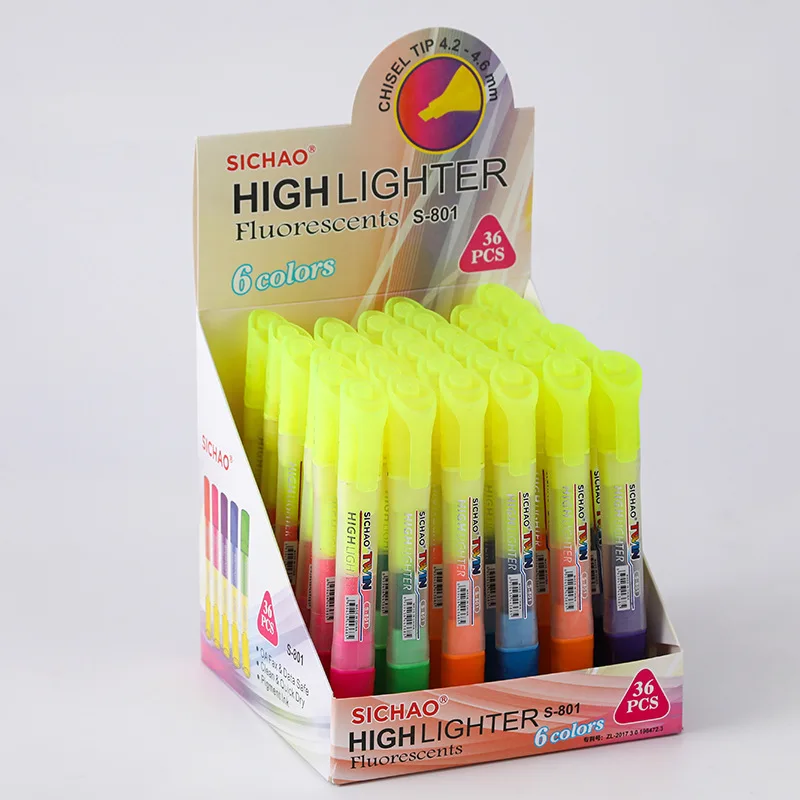 

36Pcs/Box Highlighter Triangle Rod Double Ended Pen 6 Color High Capacity Graffiti Fluorescent Marker Pen Art Painting Supplies