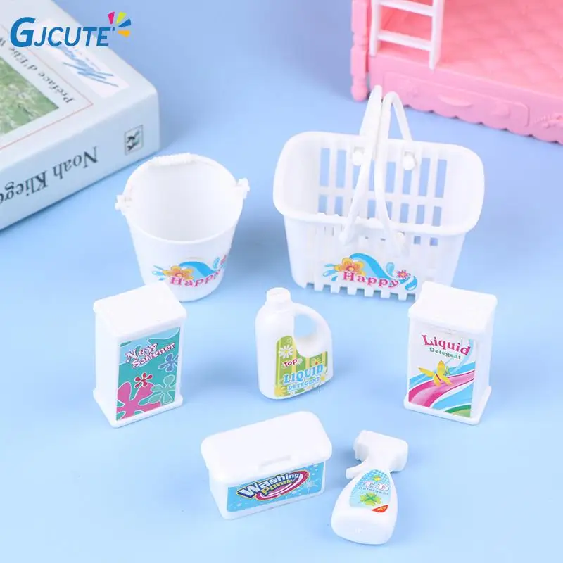 

7Pcs/Set Doll Cleaning Bucket Laundry Detergent Dirty Clothes Basket Shopping Basket Detergent Laundry Detergent Toy