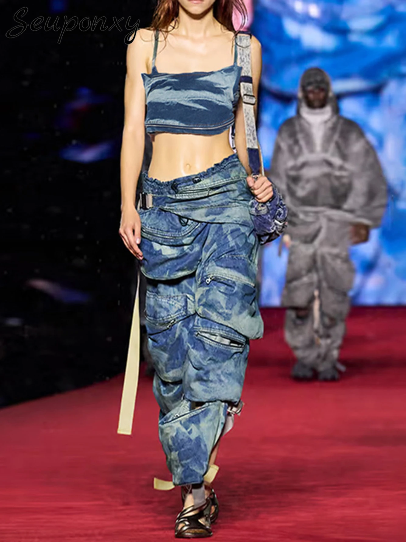 Высококачественный Женский модный уличный Джинсовый комплект из двух предметов