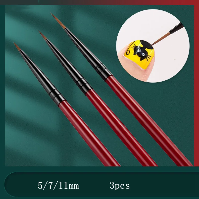 

3pc Ultra-thin Line Drawing Pen Acrylic French Stripe Drawing Dotting Nail Liner Brush Set Stripe Pattern Painting Manicure Tool