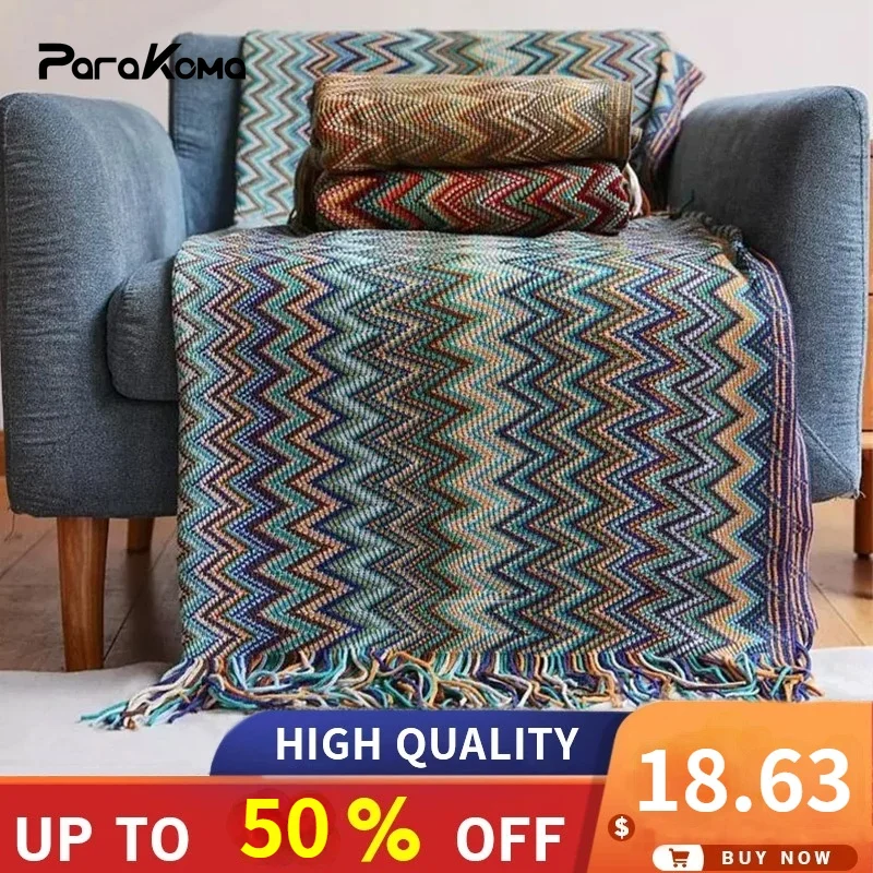 Вязаное Клетчатое одеяло с кисточками летнее для кровати дивана декоративное