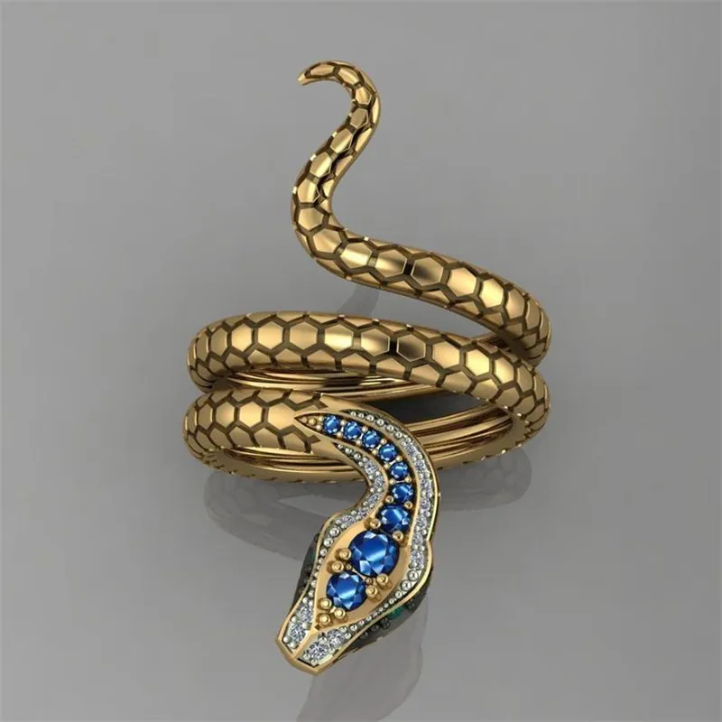 

Fashionable Personality Women's Punk Coiled Snake Ring Inlaid Blue CZ Gemstone Ball Ring Special Girl Gift Jewelry