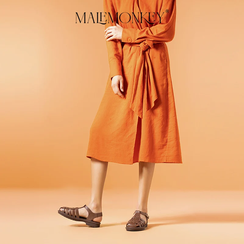 MALEMONKEY Weave Sandals Women Genuine Leather Outdoor Breathable Roman New Casual Solid Color Summer Ladies Flat Shoes Handmade