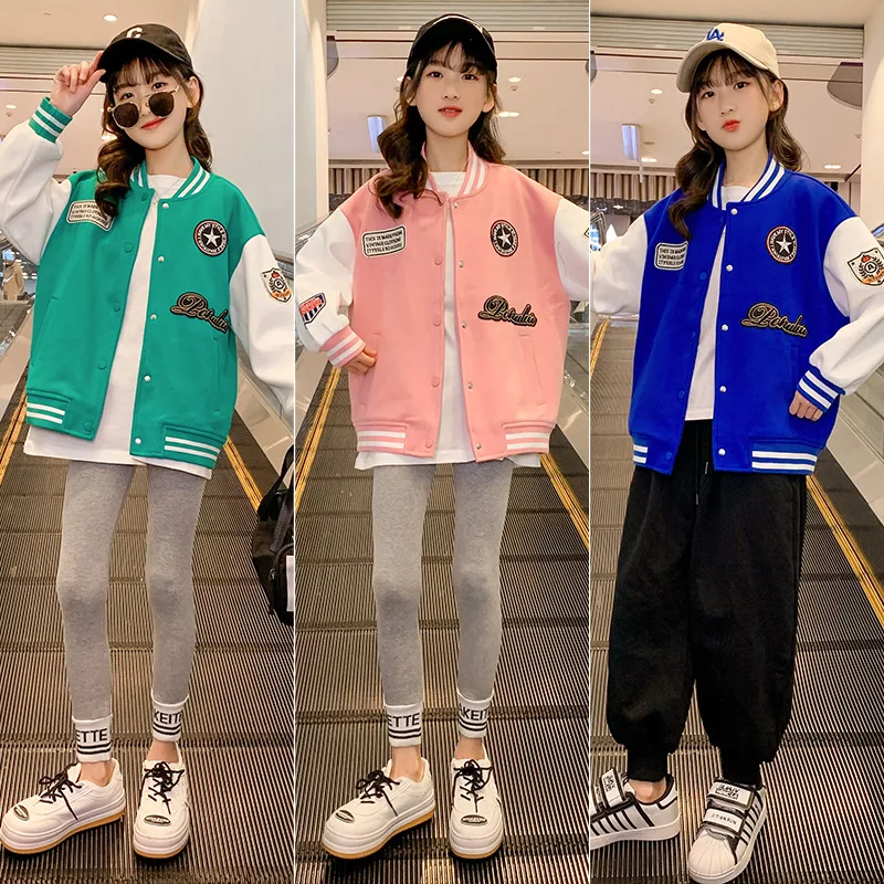 

Girls Coats Kids Letter Printed Outerwear 3 To 12Yrs Children's Thicken Clothing Teenagers Sport Jacket Korean Style Windbreaker