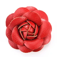 new korean handmade pu leather camellia flower brooch boutonniere lapel pin jewelry brooches corsage gifts for women accessories