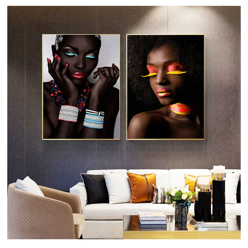 

Scandinavian Wall Art Picture Home Decor Fashion Nude African Woman Indian Canvas Prints Painting Black Girl Makeup Posters