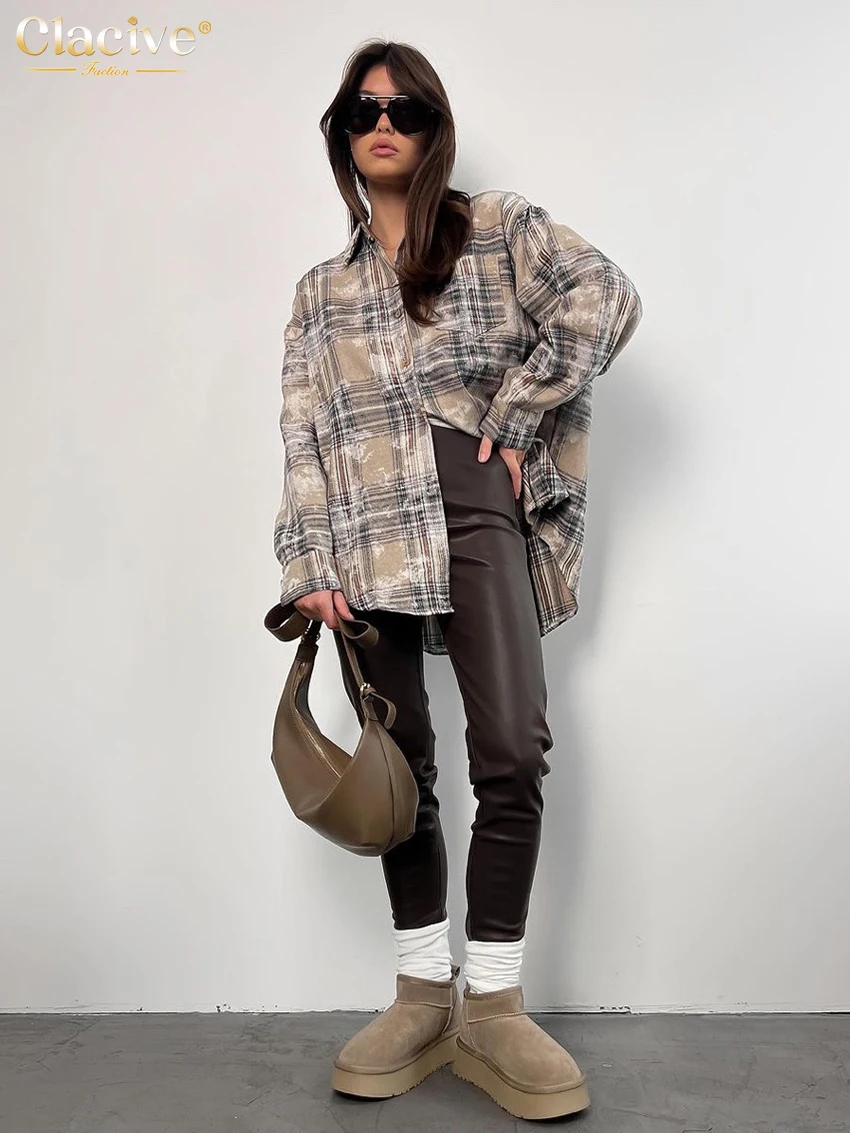 Женская хлопковая рубашка в клетку с длинным рукавом