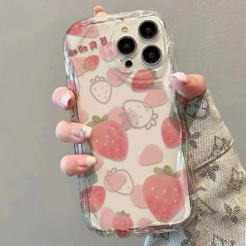 Чехол Ins для телефона с розовой клубникой iPhone 16 Pro Max 15 14 13 12MINI 11XR XS 7 8 Plus Y2K