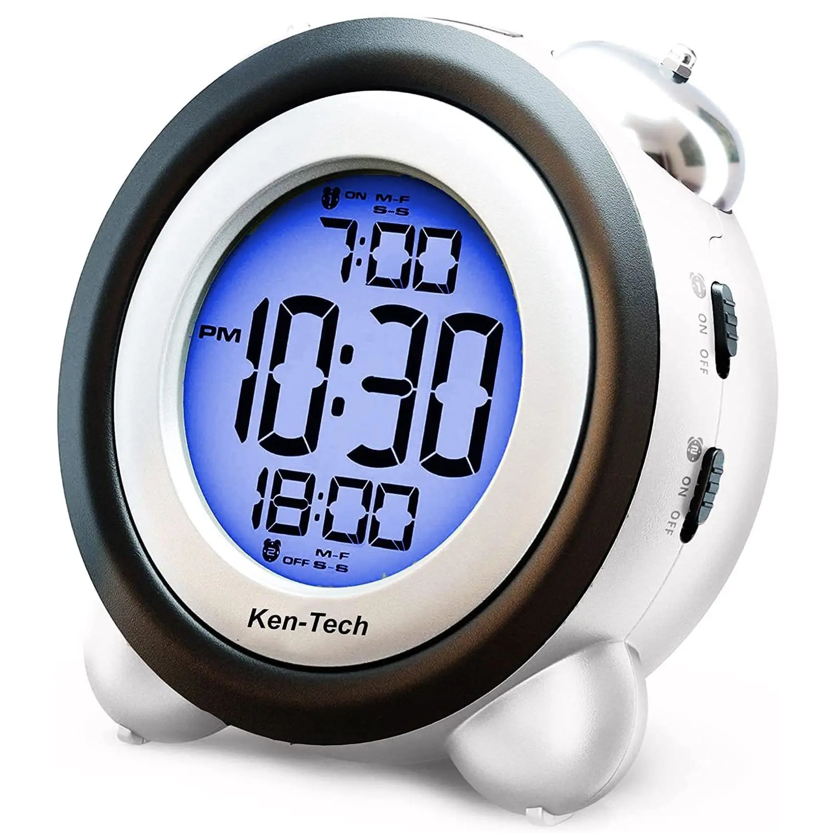 Time Date Display Twin Bell Very Loud For Heavy Sleepers Dual Alarm Blue Backlight For Teens