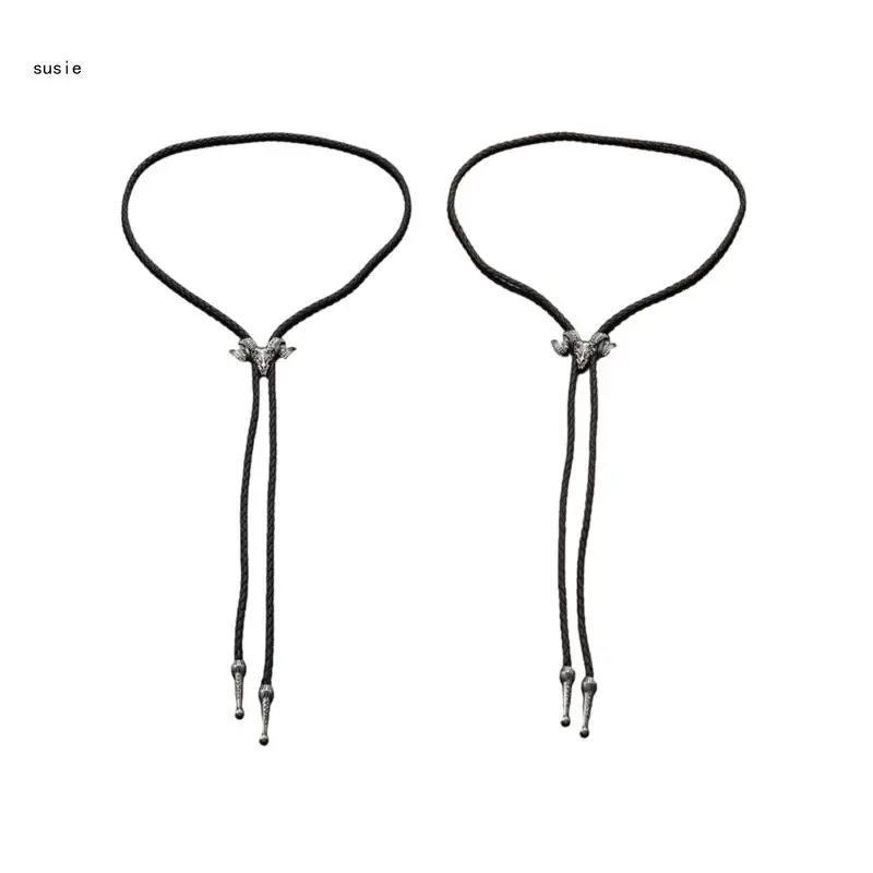 

X7YA Bolo Tie for Men Carnivals Necktie Alloy Bull Head Buckle Necktie for Shirt