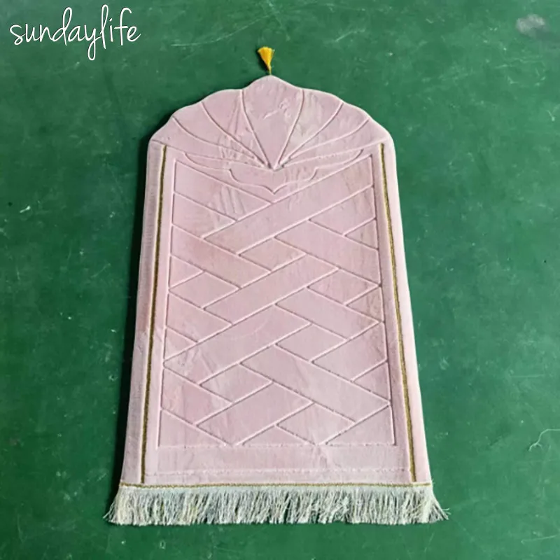 

Flannel Solid Color Embossed Worship Pad Irregular Non Slip Soft Prayer Mat Muslim Ramadan Prayer Rugs Islamic Gifts 65x110cm