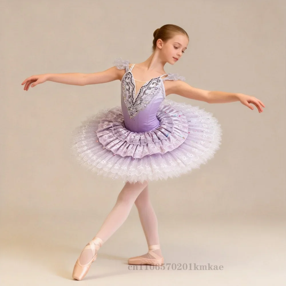 Фото Балетное платье-пачка Lilac Candy Fairy для девочек и взрослых, индивидуальный костюм для соревнований, блестящий наряд балерины для сценических выступлений №1