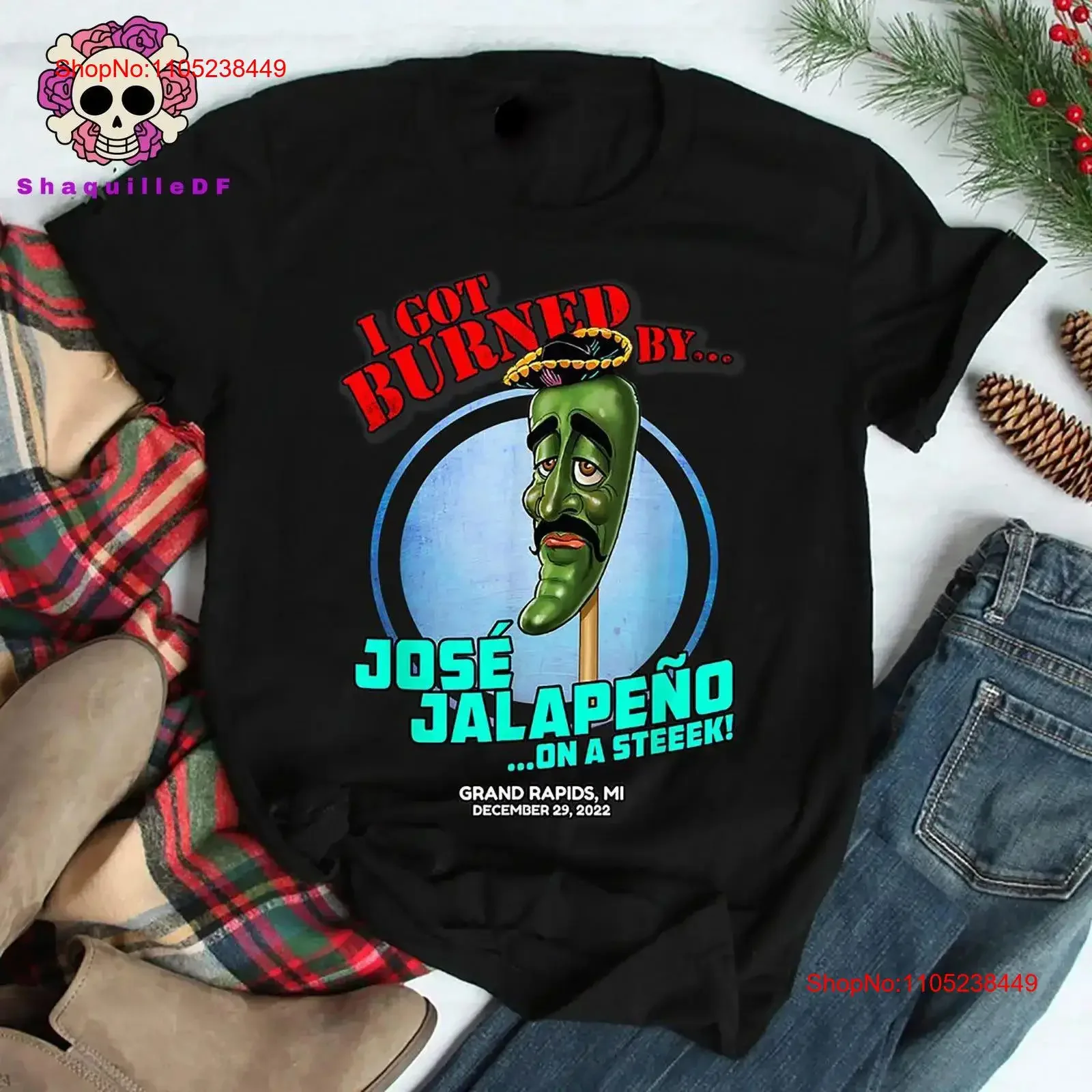 Фото Футболка Jose Jalapeno On A Stick Grand Rapids, забавная футболка для вечеринки в честь Дня Майя, винтажный повседневный топ с эффектом потертости для повседневной носки №1