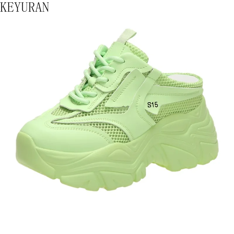 

2023 Women Wedges Sport Shoes for Woman Slippers Increasing Chunky Dad Sneakers Ladies Breathable Mesh Platform Casual Shoes