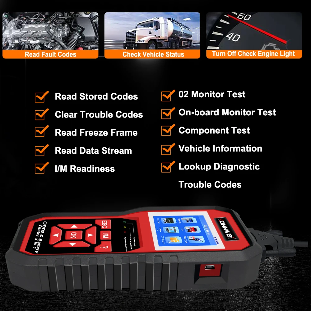 Фото KONNWEI KW870 6 В 12 В автомобильный мотоциклетный аккумуляторный тестер OBD2 диагностический инструмент сканер 2 в 1 инструменты для тестирования зарядки №3