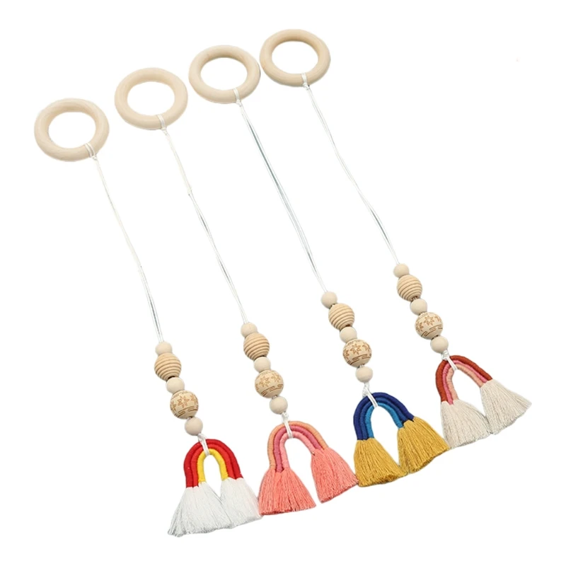 

4 Pcs/Set Baby Gym Frame Pendant Knitting Rainbow Tassel Wooden Ring Teether Rattle Infants Newborn Teething Nursing Molar