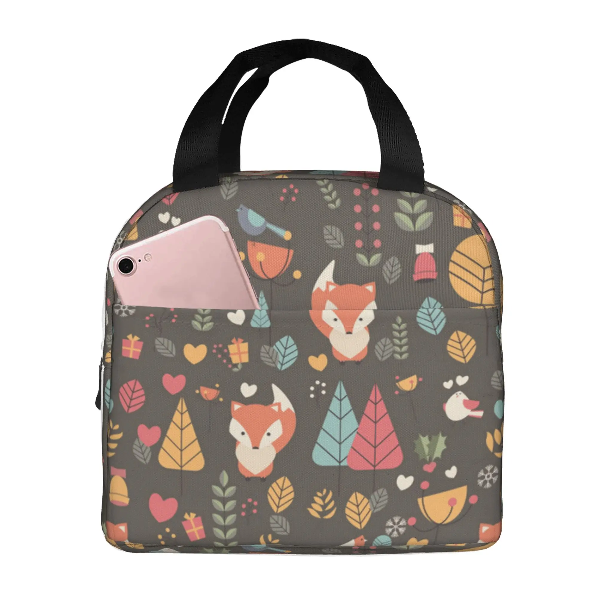 

Christmas Fox Lunch Bag Insulated Lunch Box Multi-functional Lunch Tote Bags Reusable Thermal Cooler Bag