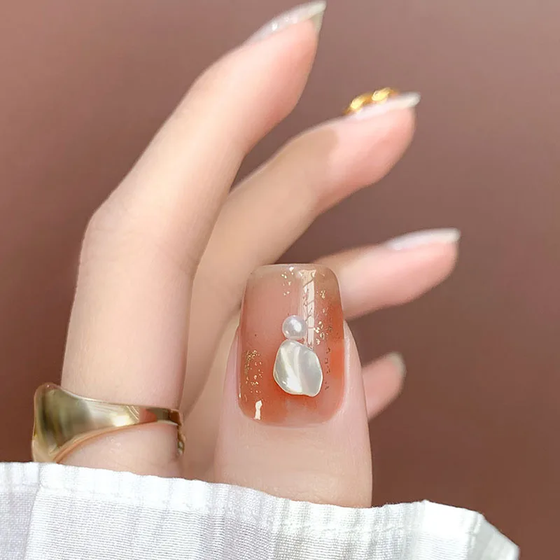 

Sealless Nail Sticker Orange Flower Fine Sparkling Versatile Half Transparent Fresh Nail Sticker Waterproof