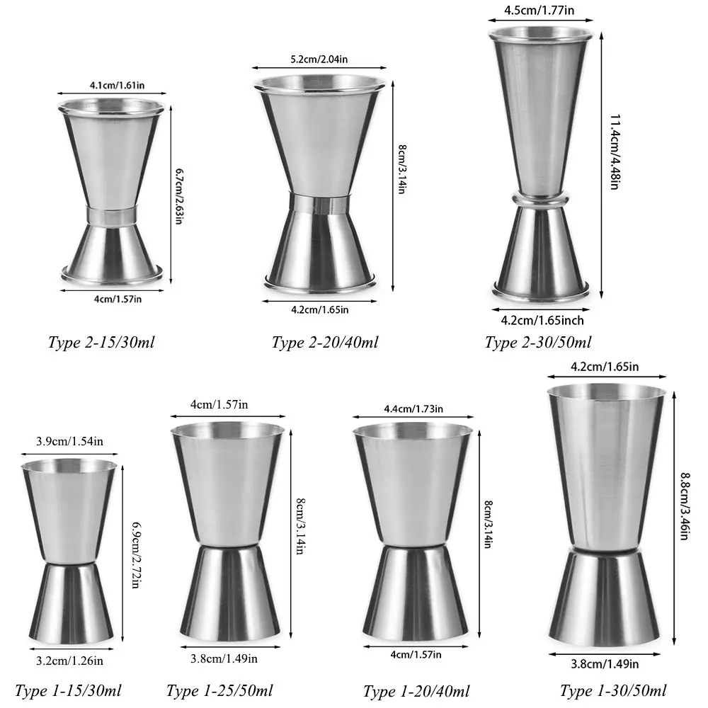 Stainless Steel Cocktail Shaker Measure Cup Dual Shot Drink Spirit Measure Jigger 15/30ml,25/50ml,20/40ml,30/50ml Measure Cup images - 6