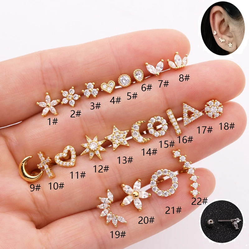 

1Pair Stainless Steel Women's Stud Earring Geometry Zircon Helix Conch Cartilage Lobe Ear Studs Percing Jewelry 2023 Trending