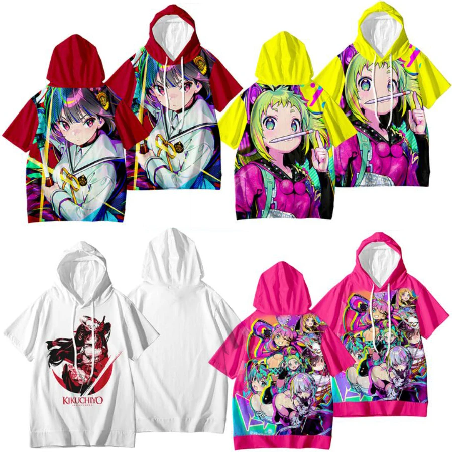 

Anime DoHna:doHna Let's Do Bad Things Together Kikuchiyo Cosplay Summer Short Sleeve Hooded T Shirt Casual Loose Pullover Tops