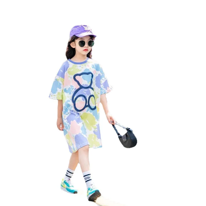 

Dress For Kids Girls Fashion Carton Bear Colorful Printing Knee-Length Straight Skirt Children'S Casual Clothing For Teenagers