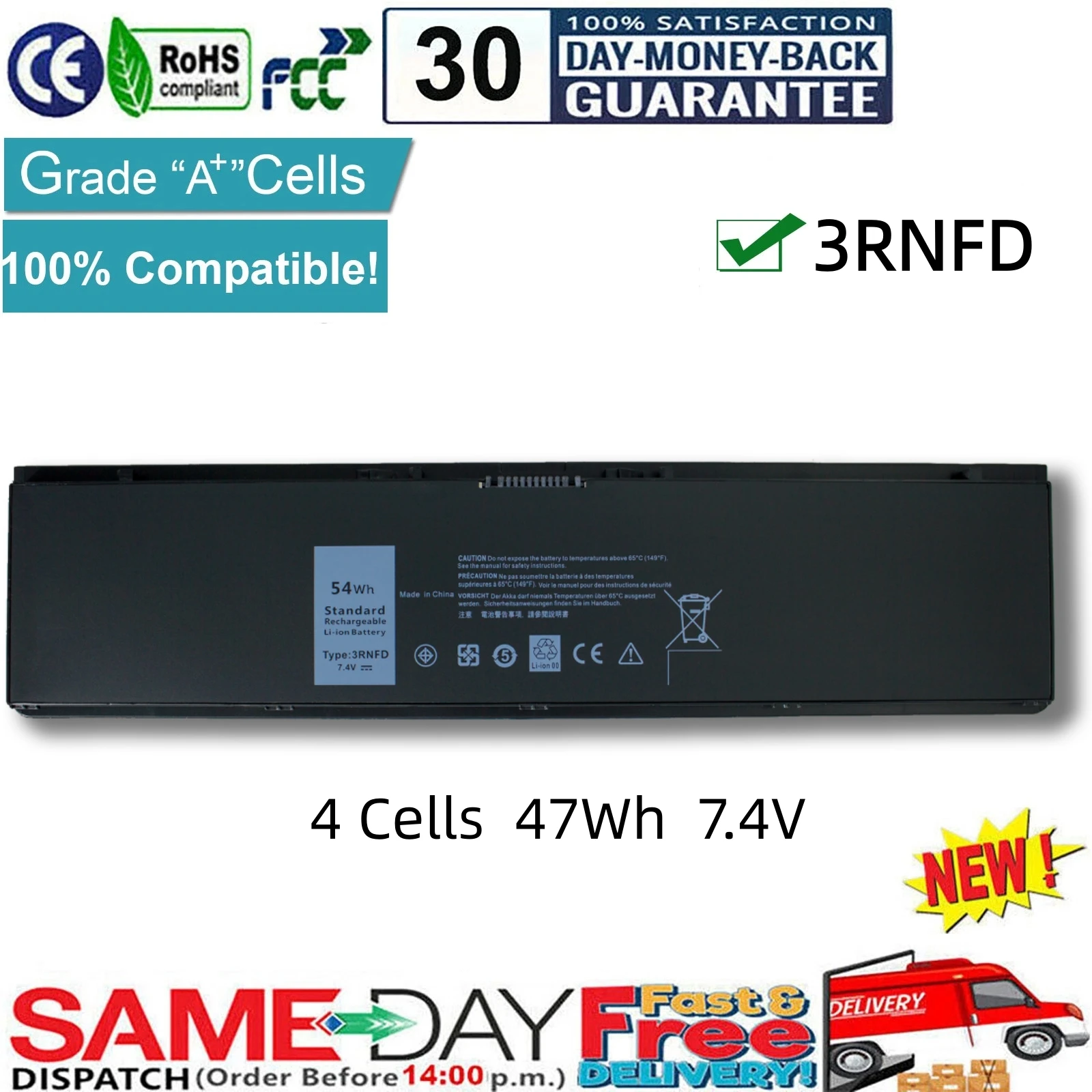 Фото Аккумулятор 47WH 3RNFD для Dell Latitude E7440 E7450 E7420 34GKR PFXCR HJ8KP 7.4V №1