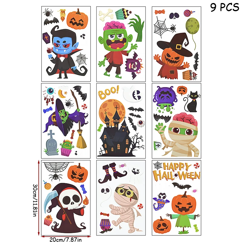 Симпатичные Мультяшные наклейки на окна Хэллоуин ведьма летучая мышь Тыква