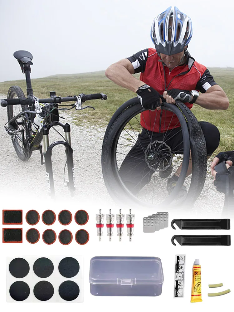 

25/27/29 Pieces Bicycle Tire Repair Kit | Tire Patch Kit for Mountain, BMX, Road Bicycle Tires Fix a Puncture or Flat, Portable