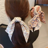 bowknot scarf pearl elastic hair bands floral long ribbon knot rubber bands scrunchies ponytail holder hair ties accessories