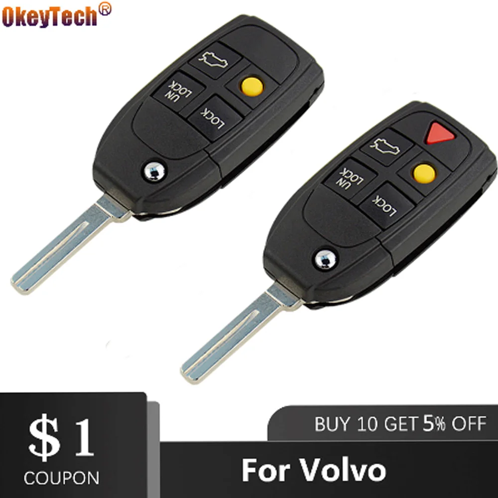 

OkeyTech New Replacement 4/5 Buttons Remote Flip Folding Car Key Case Shell Cover For Volvo XC70 XC90 V50 V70 S60 S80 C30 Fob