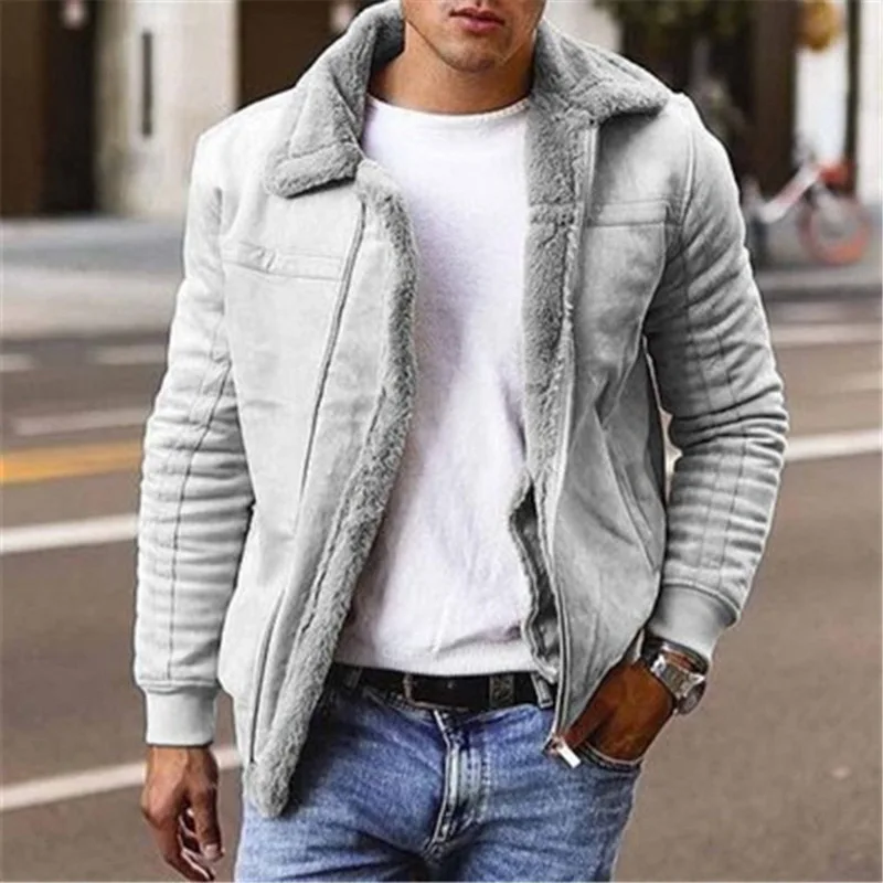 

2020 Autumn Winter Mens Suede Leather Jackets Motorcycle Jacket Male Thick Warm Fur Collar Biker Coats Windproof Fleece Outwear