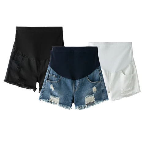 Шорты для беременных с высокой талией, эластичные джинсовые брюки для беременных, летние короткие джинсы для беременных, большой размер