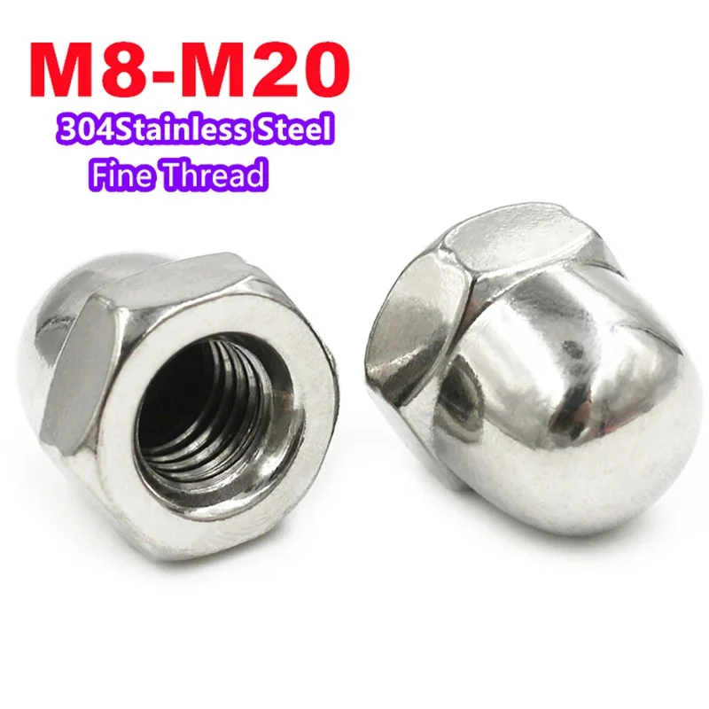 

1 шт. M8 M10 M12 M14 M16 M20 (шаг = 1/1, 25/1, 5 мм) 304 гайки/колпачки из нержавеющей стали с мелкой резьбой