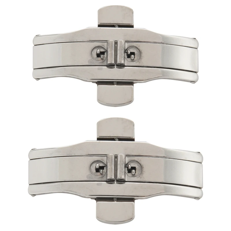 

2pcs Double Push Button Butterfly Clasp Buckle Silver - for 15mm Watch Band Strap & for 21mm Watch Band Strap