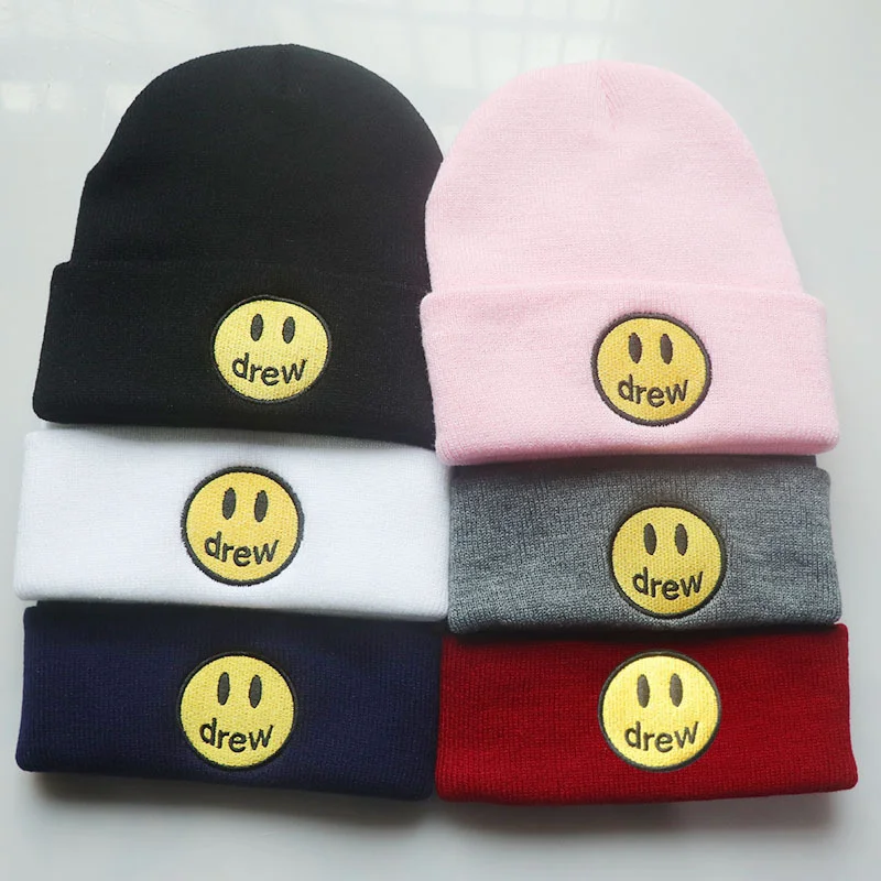 

Men's And Women's Autumn And Winter Smiling Face Hip-hop Hat Drew Embroidered Knitting Hip-hop Couple Wool Hat Outdoor Riding