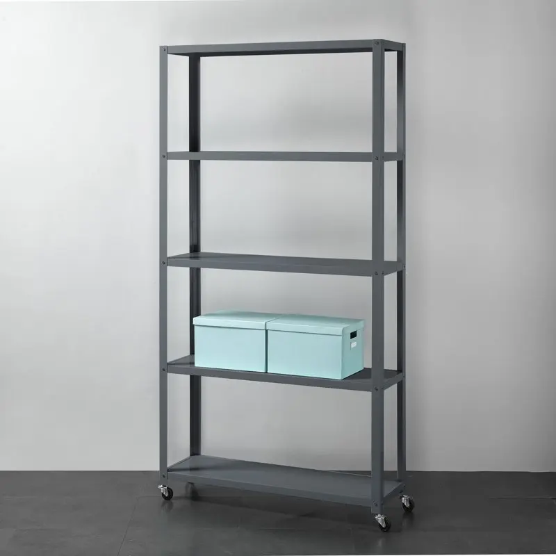 5 - Tier Rolling Metal Bookcase, Gray